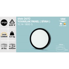 18W SIVA ÜSTÜ YUVARLAK PANEL SİYAH KASA BEYAZ GÜNIŞIĞI